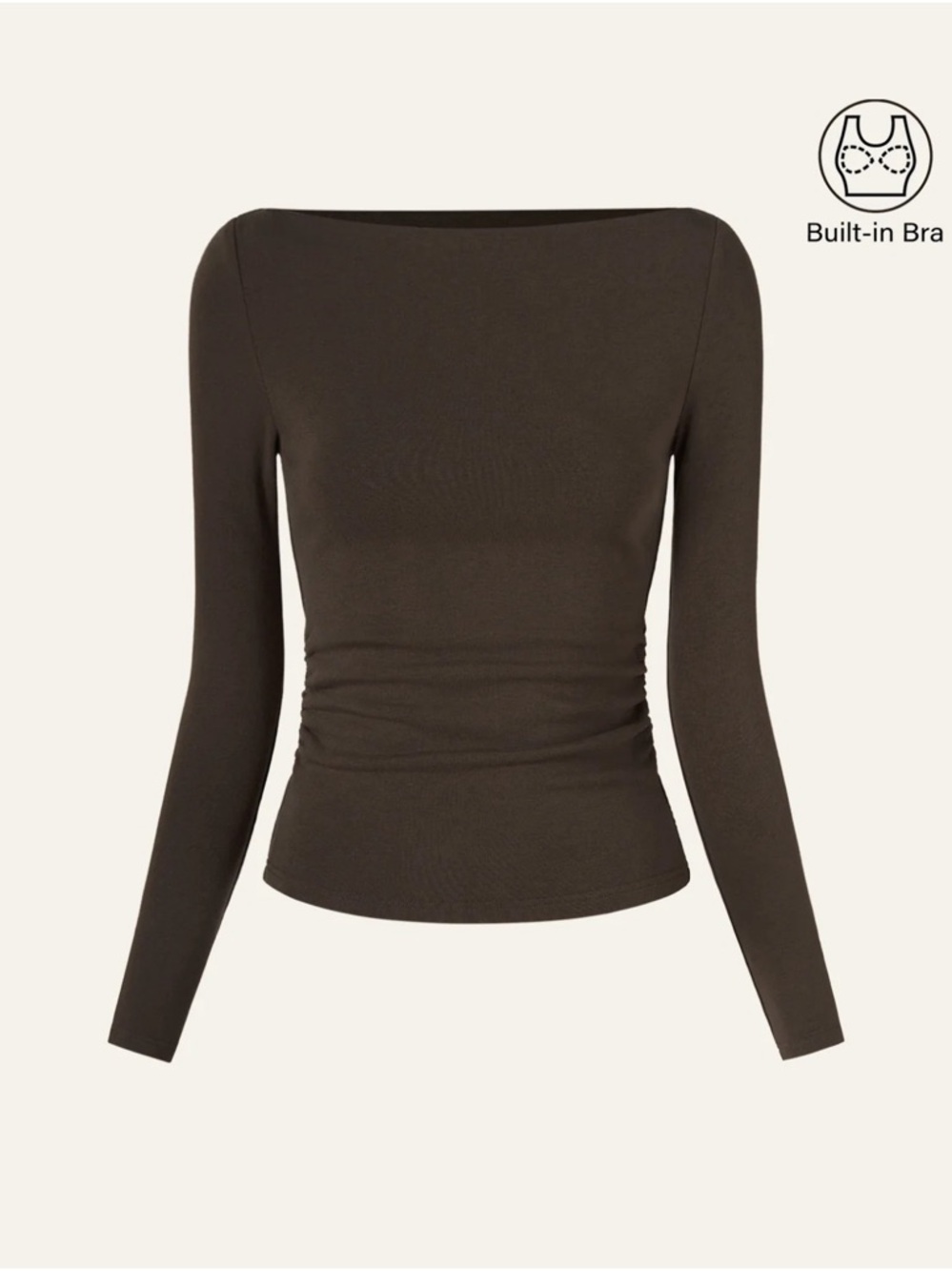 OGL Modern Side Ruched Boatneck Brami in Espresso